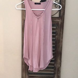 Pink tank top with cross cross front